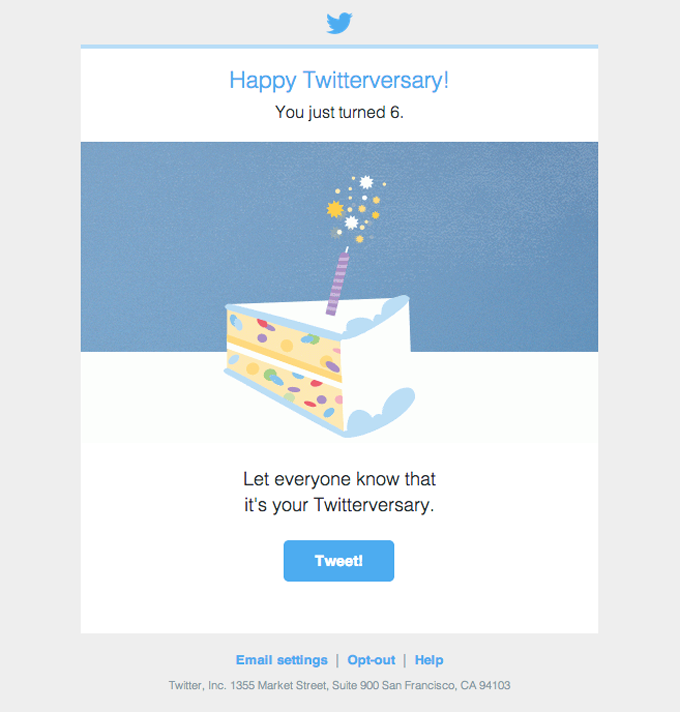 Customer Anniversary Email Design from Twitter Customer Anniversary Email Design from Twitter