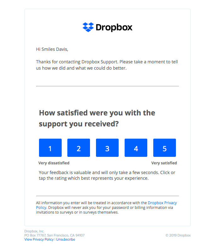 dropbox support tell us how we did