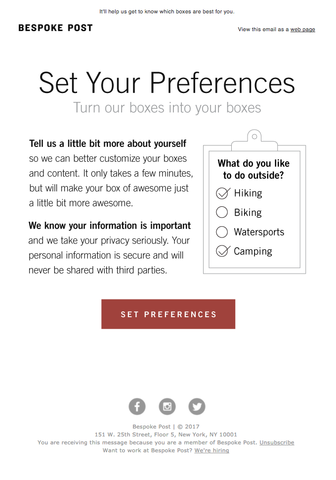 fill out your preferences