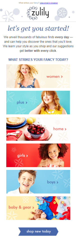 form profilazione Zulily form profilazione Zulily