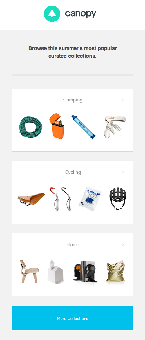 Popular Collections Ecommerce Email Design from Canopy Popular Collections Ecommerce Email Design from Canopy
