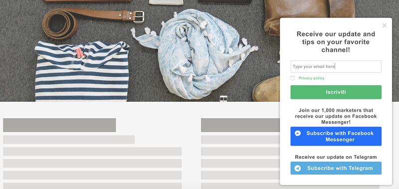 popup form multichannel